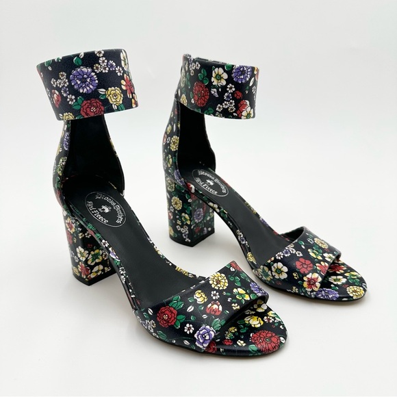 Red Fleece Brooks Brothers Floral Heel Sandal Peep Toe - Picture 2 of 13